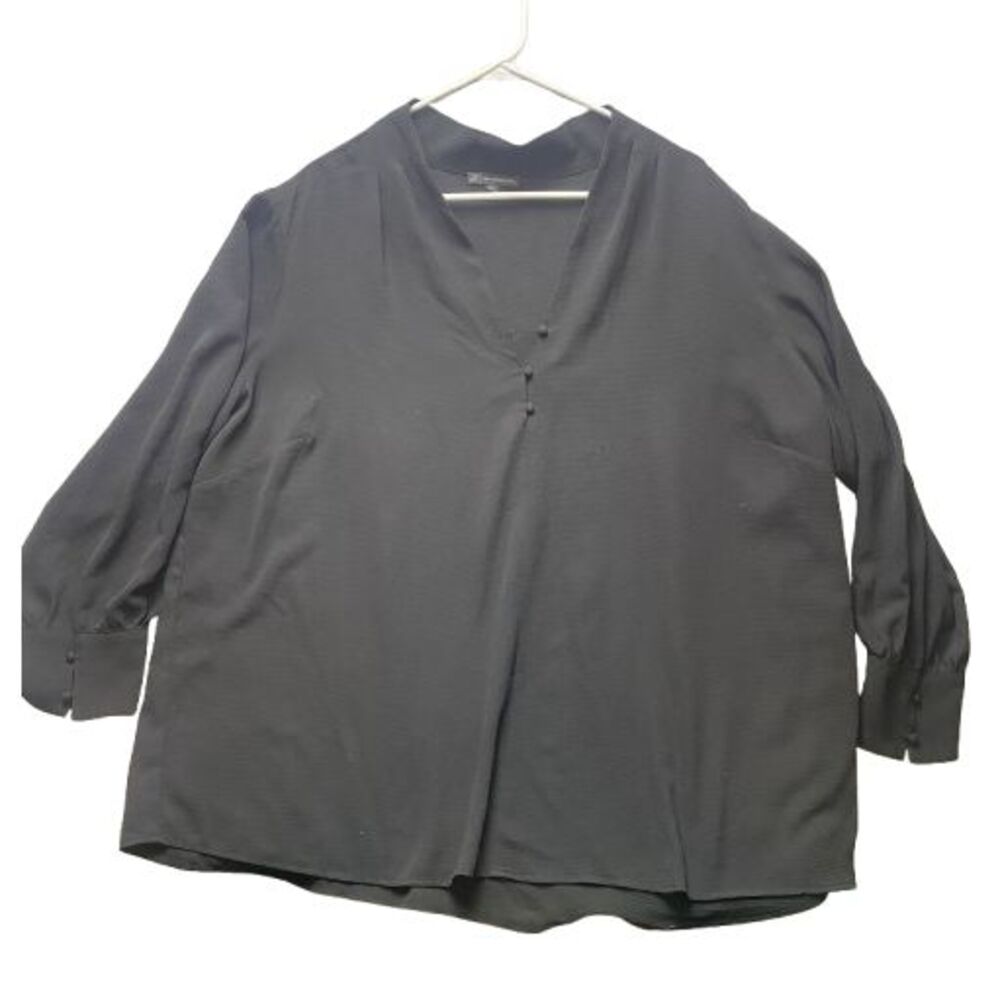 Adrianna Papell Shirt Womens 3X Black Oversized Flowy Stretch Grunge Blouse Plus